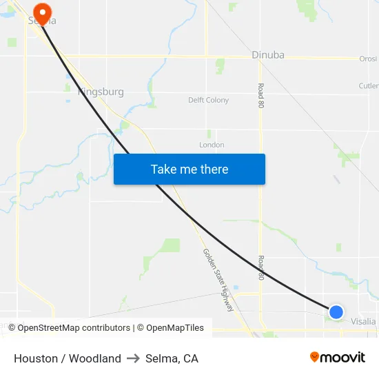 Houston / Woodland to Selma, CA map