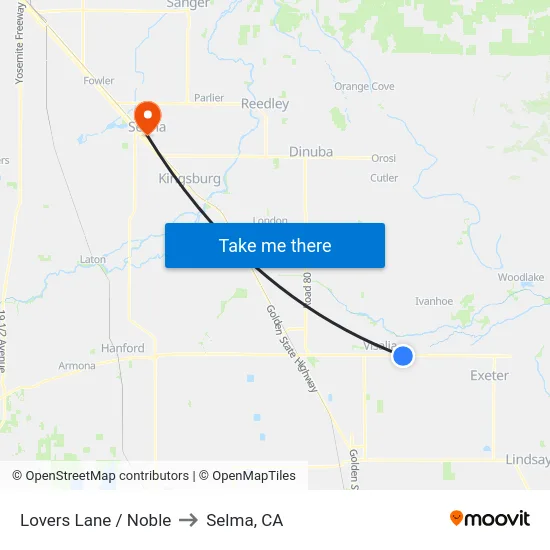 Lovers Lane / Noble to Selma, CA map