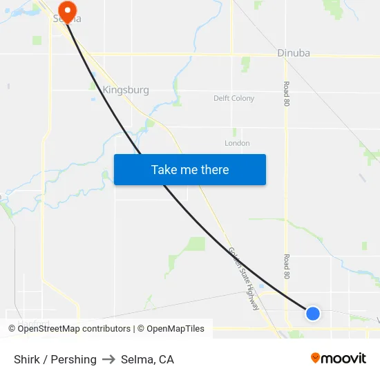Shirk / Pershing to Selma, CA map