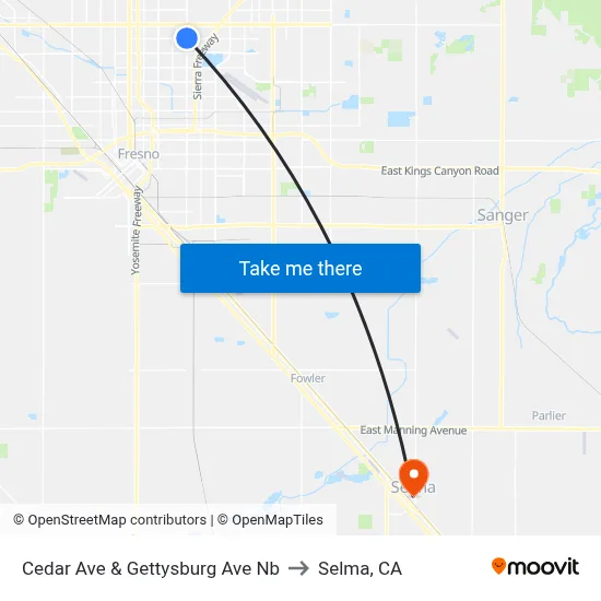 Cedar Ave & Gettysburg Ave Nb to Selma, CA map