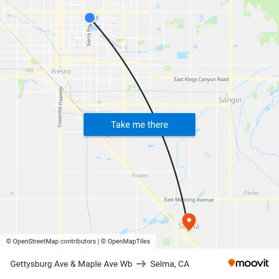 Gettysburg Ave & Maple Ave Wb to Selma, CA map
