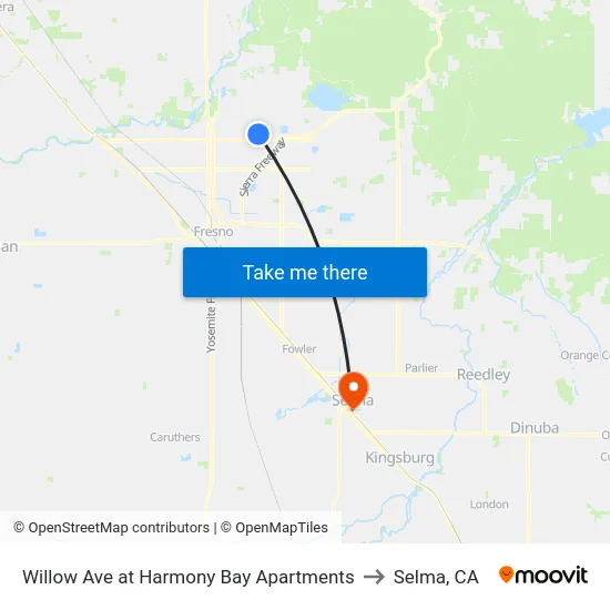 Willow Ave at Harmony Bay Apartments to Selma, CA map