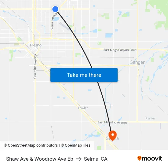 Shaw Ave & Woodrow Ave Eb to Selma, CA map