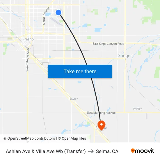 Ashlan Ave & Villa Ave Wb (Transfer) to Selma, CA map