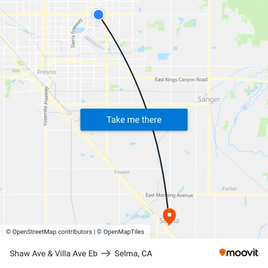 Shaw Ave & Villa Ave Eb to Selma, CA map