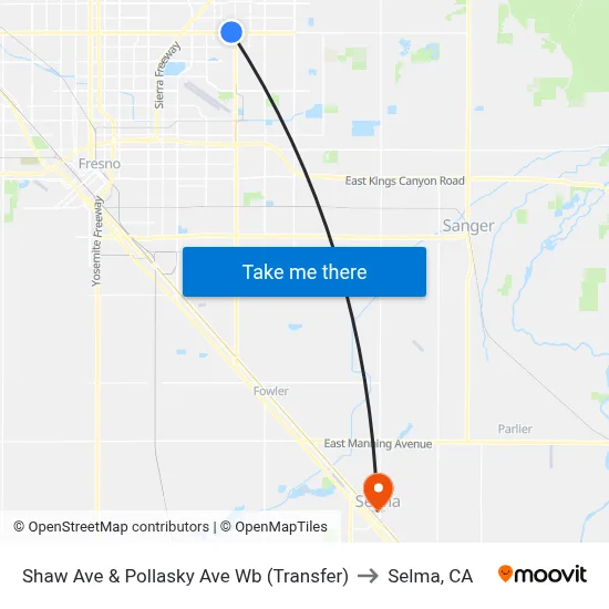 Shaw Ave & Pollasky Ave Wb (Transfer) to Selma, CA map