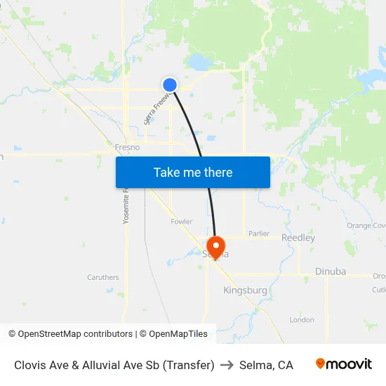 Clovis Ave & Alluvial Ave Sb (Transfer) to Selma, CA map