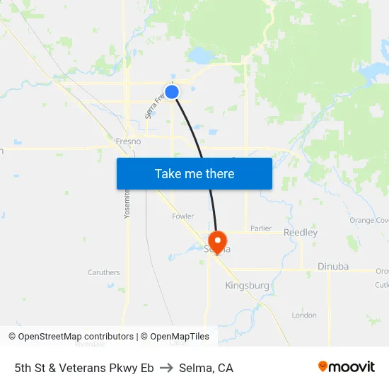 5th St & Veterans Pkwy Eb to Selma, CA map