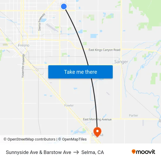 Sunnyside Ave & Barstow Ave to Selma, CA map