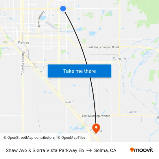 Shaw Ave & Sierra Vista Parkway Eb to Selma, CA map