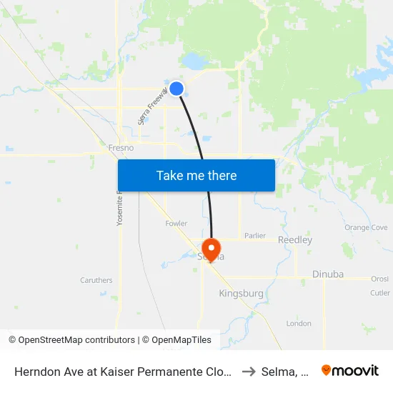 Herndon Ave at Kaiser Permanente Clovis to Selma, CA map