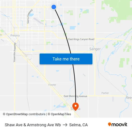 Shaw Ave & Armstrong Ave Wb to Selma, CA map