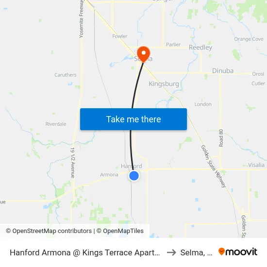 Hanford Armona @ Kings Terrace Apartments to Selma, CA map
