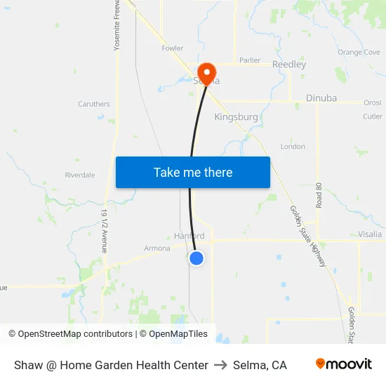 Shaw @ Home Garden Health Center to Selma, CA map