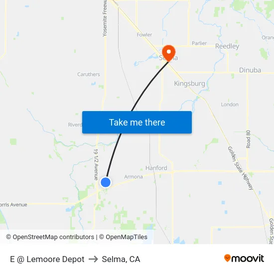 E @ Lemoore Depot to Selma, CA map