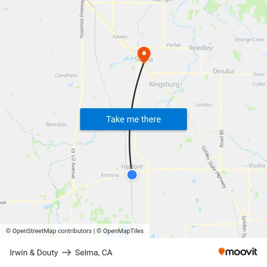 Irwin & Douty to Selma, CA map