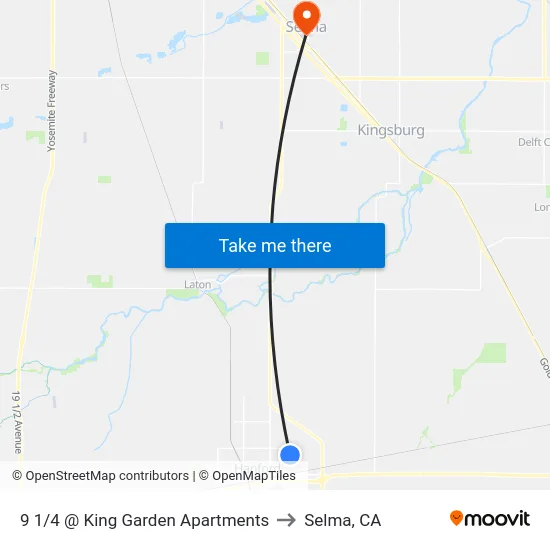 9 1/4 @ King Garden Apartments to Selma, CA map