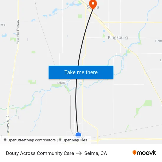 Douty Across Community Care to Selma, CA map