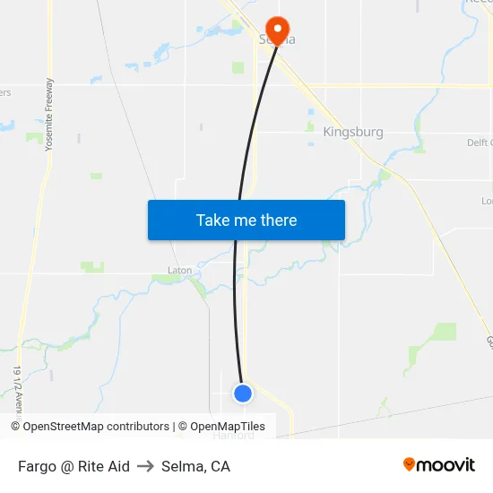 Fargo @ Rite Aid to Selma, CA map