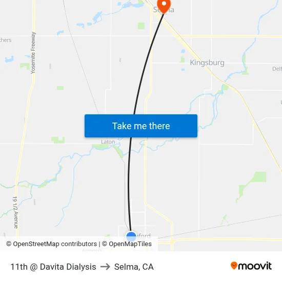 11th @ Davita Dialysis to Selma, CA map