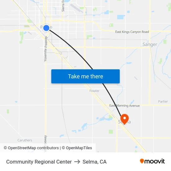 Community Regional Center to Selma, CA map