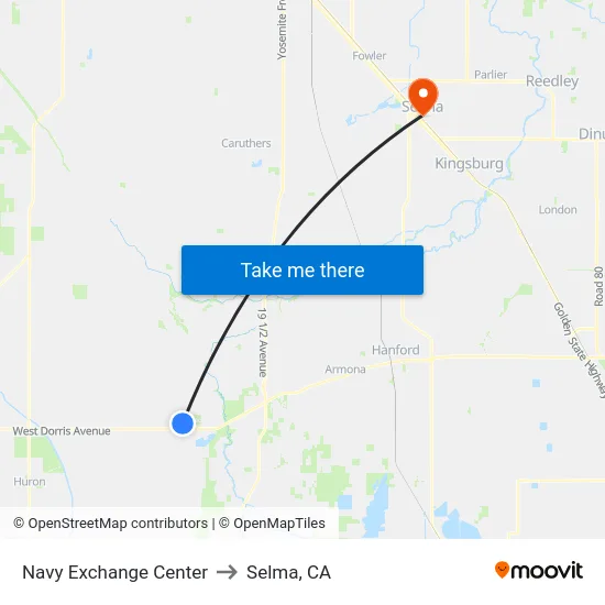 Navy Exchange Center to Selma, CA map