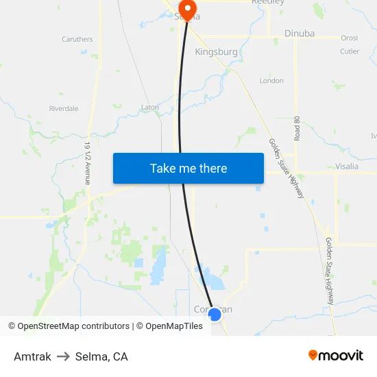Amtrak to Selma, CA map