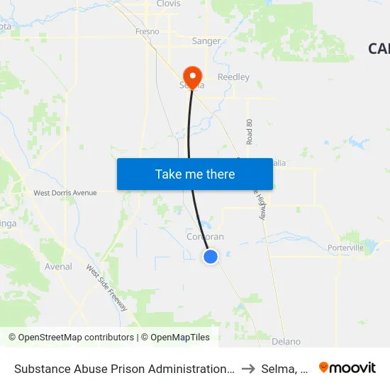 Substance Abuse Prison Administration Lot to Selma, CA map