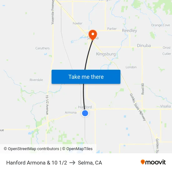 Hanford Armona & 10 1/2 to Selma, CA map