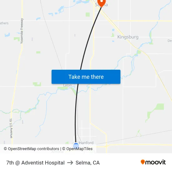 7th @ Adventist Hospital to Selma, CA map