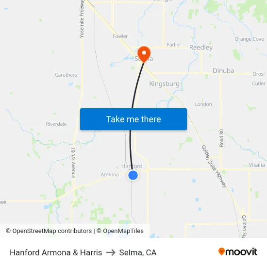 Hanford Armona & Harris to Selma, CA map
