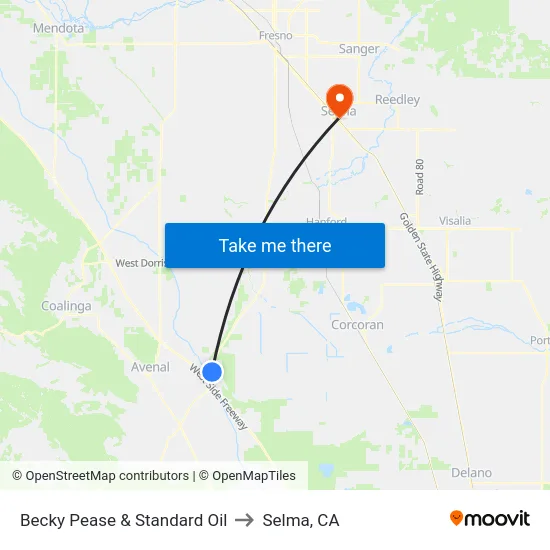 Becky Pease & Standard Oil to Selma, CA map