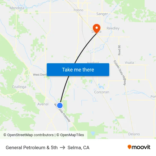 General Petroleum & 5th to Selma, CA map