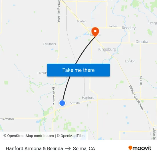 Hanford Armona & Belinda to Selma, CA map