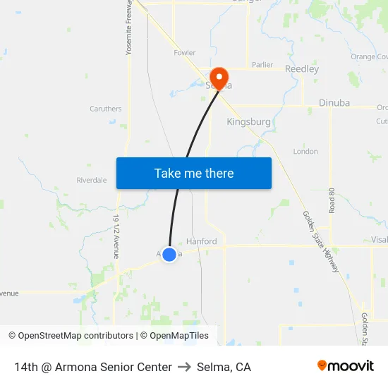 14th @ Armona Senior Center to Selma, CA map