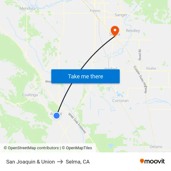 San Joaquin & Union to Selma, CA map