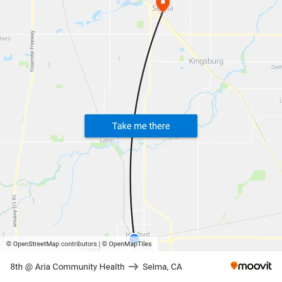 8th @ Aria Community Health to Selma, CA map