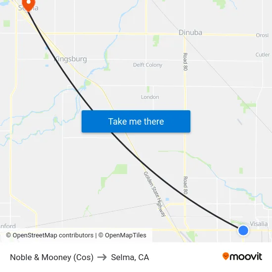 Noble & Mooney (Cos) to Selma, CA map