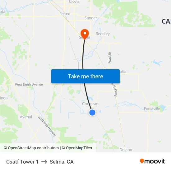 Csatf Tower 1 to Selma, CA map