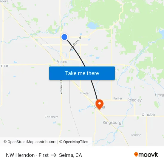 NW Herndon - First to Selma, CA map