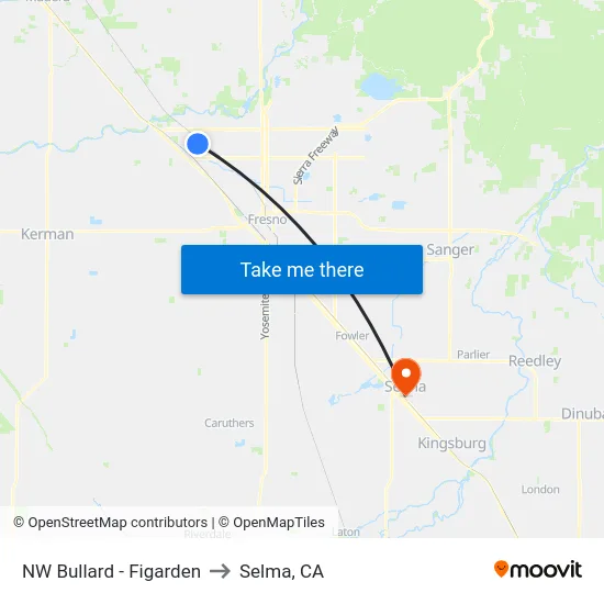 NW Bullard - Figarden to Selma, CA map