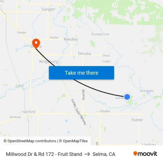 Millwood Dr & Rd 172 - Fruit Stand to Selma, CA map