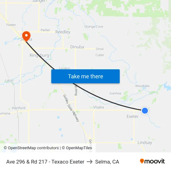 Ave 296 & Rd 217 - Texaco Exeter to Selma, CA map
