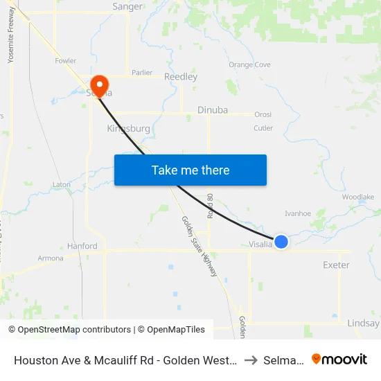 Houston Ave & Mcauliff Rd - Golden West High School to Selma, CA map