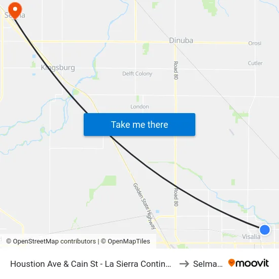 Houstion Ave & Cain St - La Sierra Continuation School to Selma, CA map