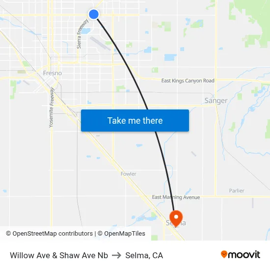 Willow Ave & Shaw Ave Nb to Selma, CA map