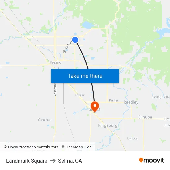 Landmark Square to Selma, CA map