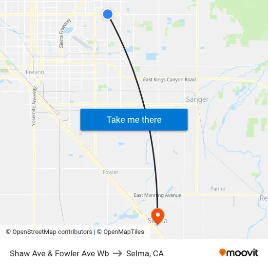 Shaw Ave & Fowler Ave Wb to Selma, CA map
