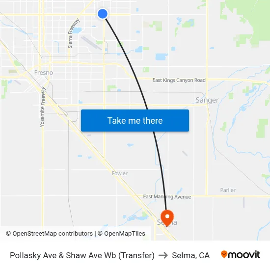 Pollasky Ave & Shaw Ave Wb (Transfer) to Selma, CA map