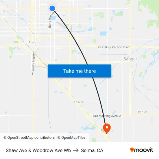 Shaw Ave & Woodrow Ave Wb to Selma, CA map